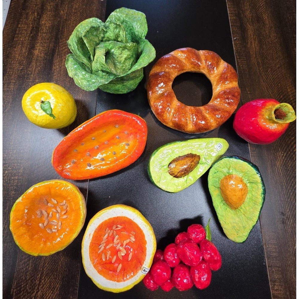 Colorful Faux Fruit and Vegetable Decor Set - Green, Orange, Red, Yellow